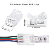 10mm RGB LED Strip Connector – Solderless Clamp-On, Clear Crystal Housing, IP20/IP65 Waterproof Design